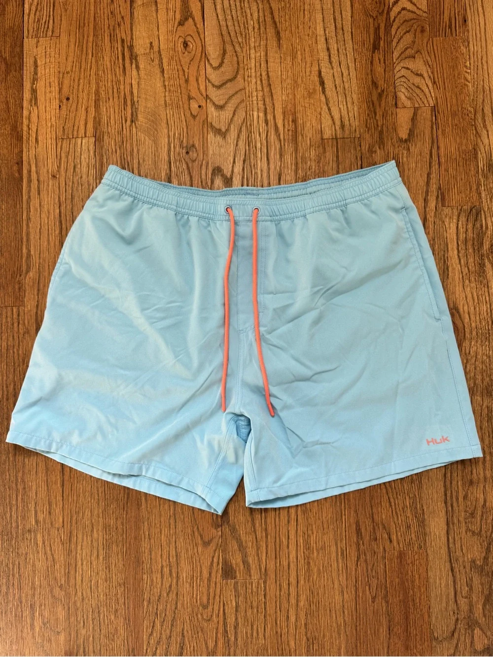 Huk Men’s Light Blue Swim Shorts with Coral Drawstring XL